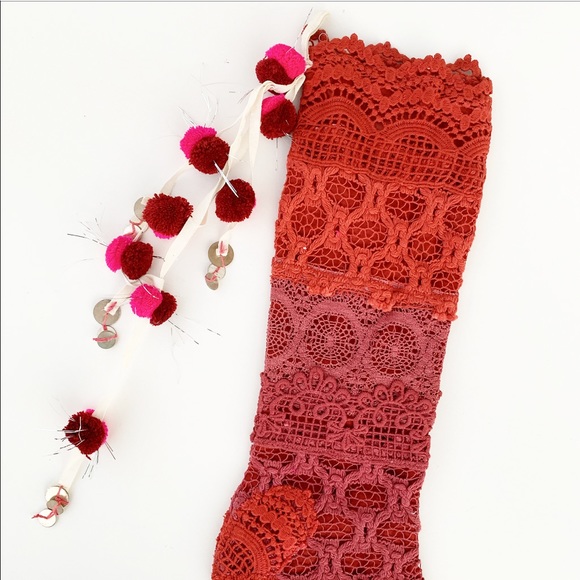 Free People Lace Pom Pom Christmas Stockings - Picture 4 of 5